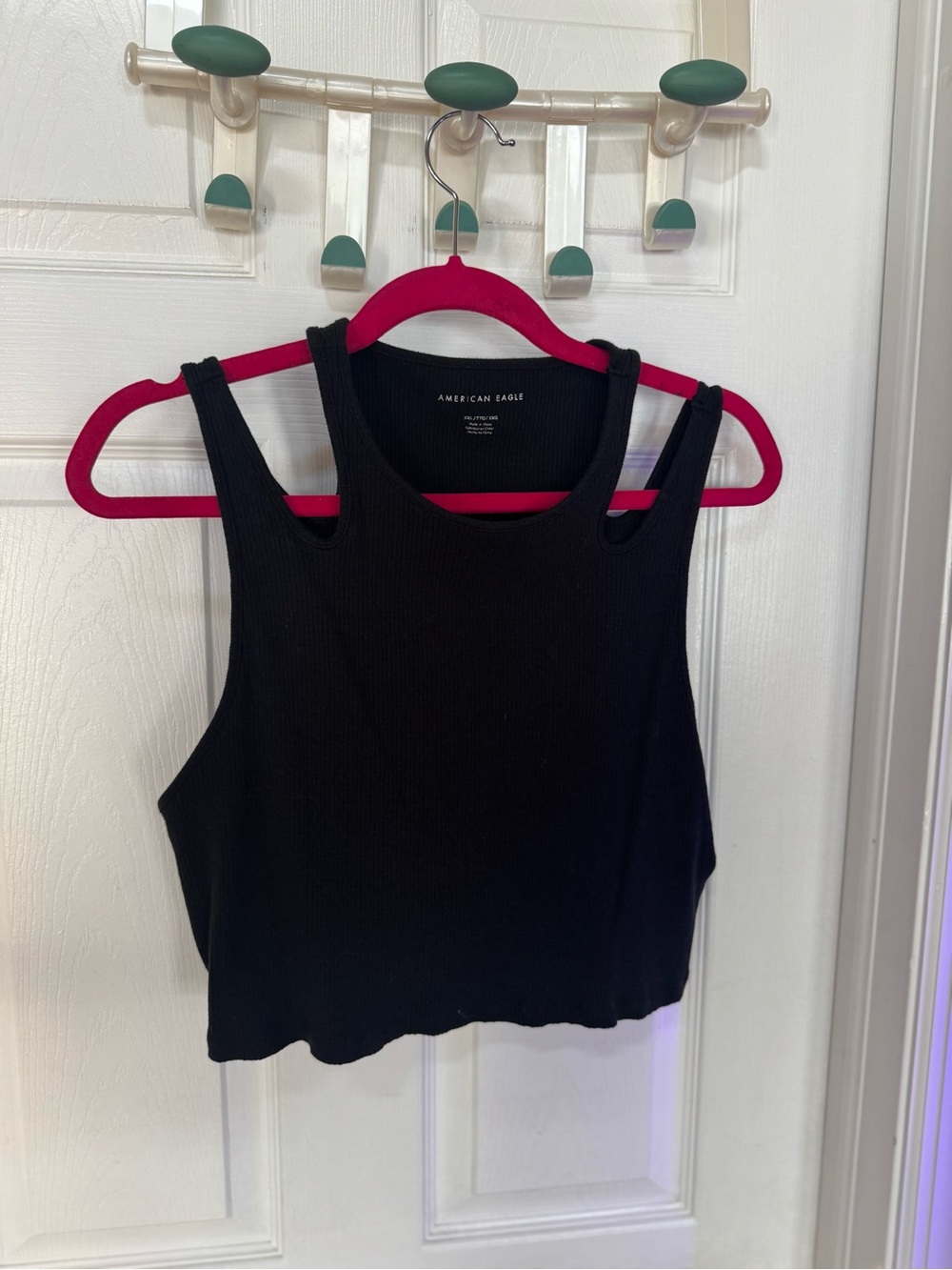American Eagle Outfitters Black Ribbed Double-Strap Crop Tank